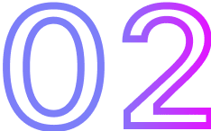 The image shows the number 02 in large, outlined digits—perfect for a web design agency. The 0 is blue, and the 2 transitions from blue to pink, both set on a sleek black background.