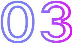 Large outlined numbers 0 and 3 in a blue-to-pink gradient on a black background—perfect for a web design agency or marketing agency seeking standout visuals.