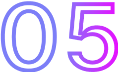 Large, outlined numbers 0 and 5 are displayed side by side—0 in a blue gradient, 5 in a pink gradient—against a black background, perfect for a digital marketing or SEO-themed design.