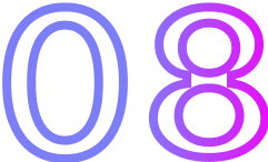 Large, outlined numbers 0 and 8 in a gradient color, transitioning from blue to pink on a black background—perfect for a digital marketing or web design agency seeking bold, modern visuals.