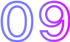 Large outlined numbers 09, with the zero in blue and the nine in pink on a black background—perfect visual inspiration for any SEO or web design agency.